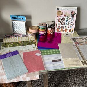 LOT Decorative Paper (Foil, Lace etc) Ribbon Stickers Scrapbooking Arts & Crafts
